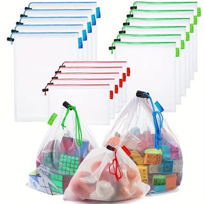 TEMU 16pcs Mesh Small Bags For Storage, 3 Sizes Of Reusable Mesh Drawstring Bags, Game Room Organization Image