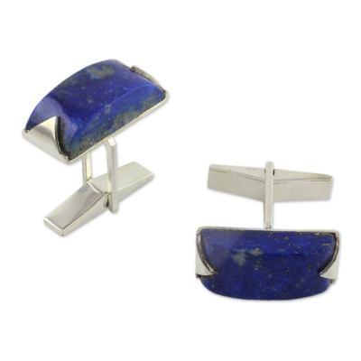 'Blue Intensity' - Modern Sterling Silver Lapis Lazuli Cufflinks