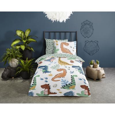 Babybettwäsche GOOD MORNING "Dino", grün, B/L: 100cm x 135cm, , Renforcé, B/L: 60cm x 40cm, Renforcu00e9, Obermaterial: 100% Baumwolle, Bettwäsche, 100% Baumwolle, Renforcé, Reißverschluss, Wendeoptik, Baby Junge, Dino