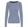 Strickpullover ICHI "Strickpullover IHDiane", Damen, Gr. M, blau (total eclipse with cashmere blau), Feinstrick, Obermaterial: 80% Viskose LENZING ECOVERO CV LenzEcov. 20% Polyamid PA., gestreift, casual, normal, Rundhals, Langarm, Pullover