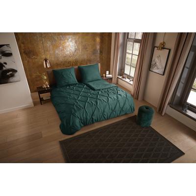 Bettwäsche "Elegance", grün (dunkelgrün), B/L: 200cm x 200cm, 2 St., Microfaser, B/L: 80cm x 80cm & 80cm x 80cm, Microfaser, Obermaterial: 100% Polyester, PURE LUXURY COLLECTION, Bettwäsche, Mikrofaser, Uni, Stickerei, luxuriöse Falten,... Image