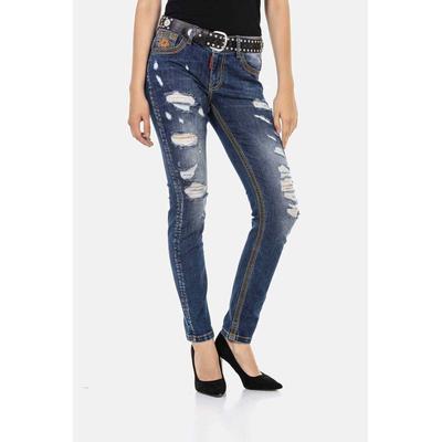Slim-fit-Jeans CIPO & BAXX "Jeans", Damen, Gr. 28, Länge 34, blau, 97% Baumwolle;3% Elasthan, unifarben, casual, slim fit lang, Jeans, mit lässigen Destroyed-Elementen, WD457 Image