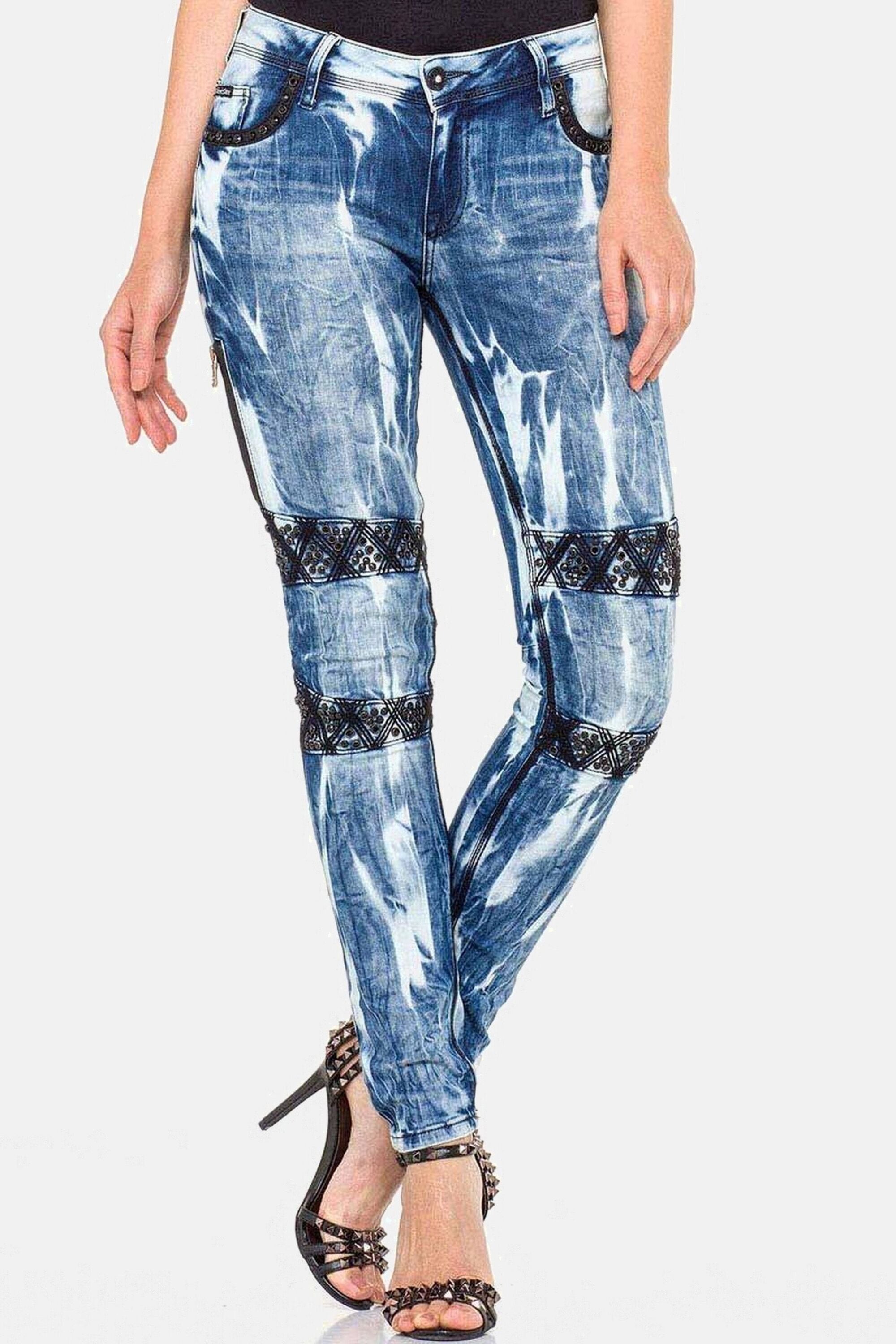 Slim-fit-Jeans CIPO & BAXX "Jeans", Damen, Gr. 29, Länge 34, blau, 98% Baumwolle;2% Elasthan, unifarben, slim fit lang, Jeans, mit Ziersteinen, WD-368 Image