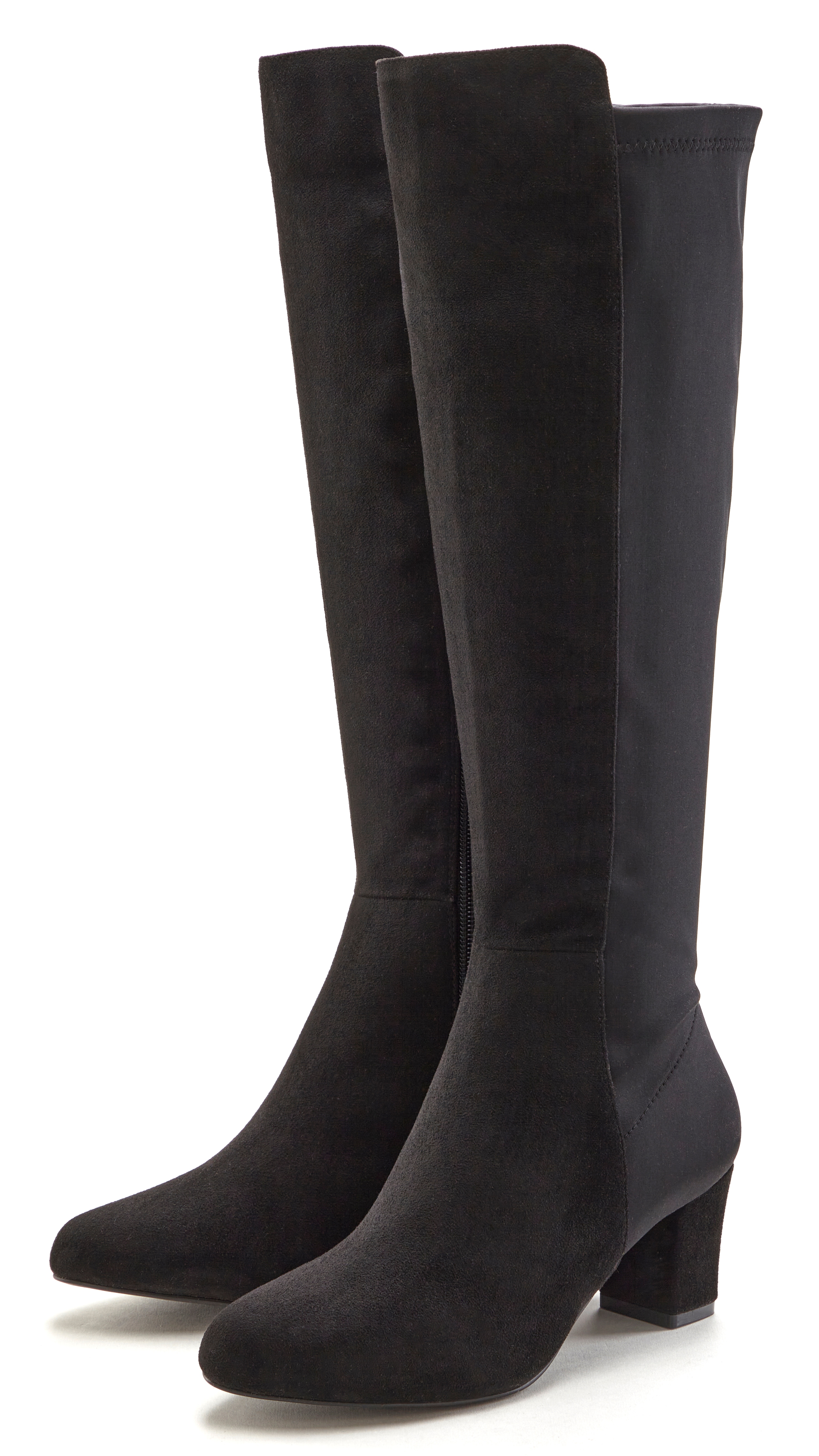 Stiefel LASCANA, Damen, Gr. 40, schwarz, Obermaterial: 50% Lederimitat, 50% Textilmaterial. Decksohle: 100% Lederimitat. Futter: 100% Textilmaterial. Laufsohle: 100% Synthetik, unifarben, Schuhe Stiefel, mit Stretcheinsatz und Langschaft,...