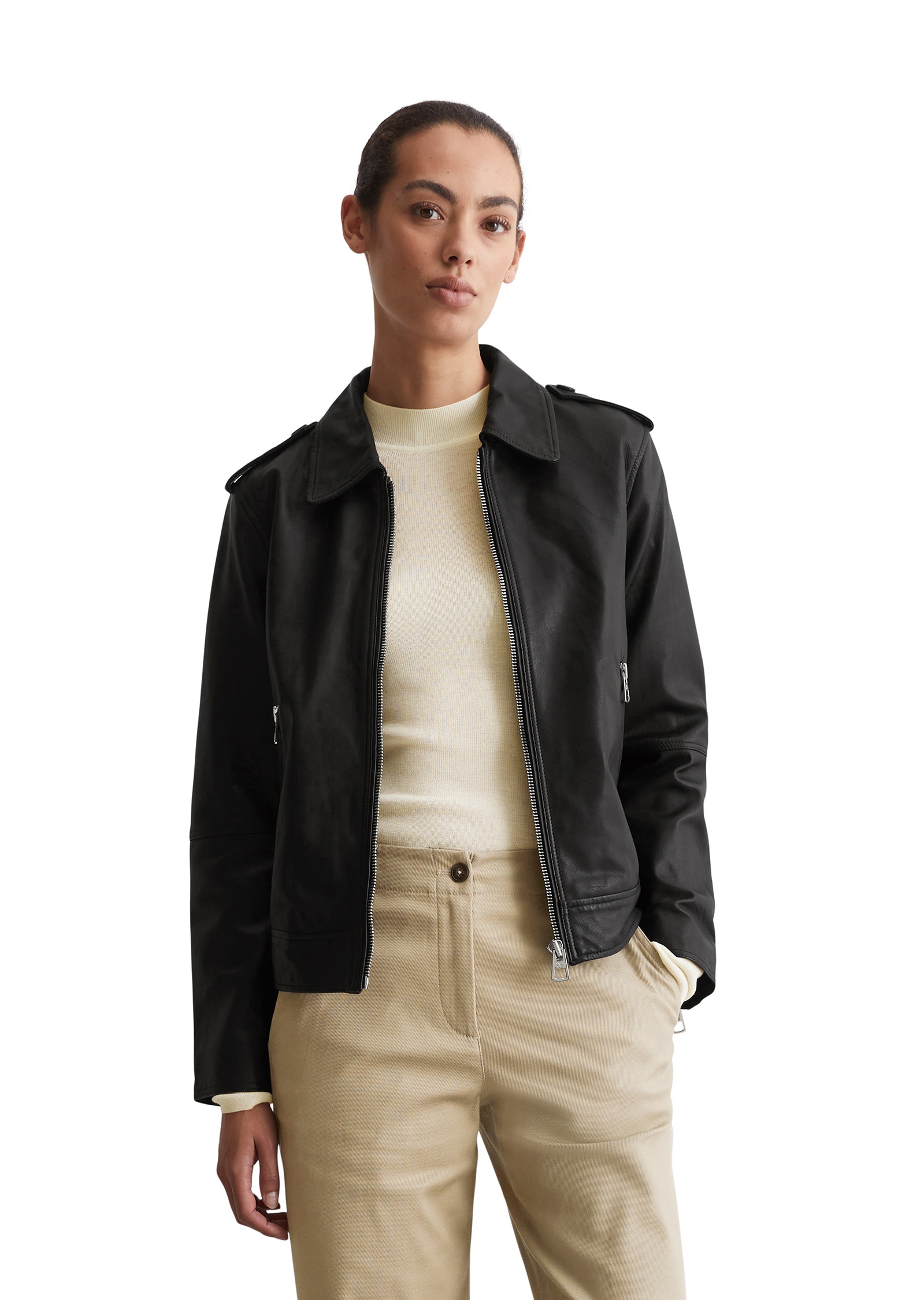 Lederjacke MARC O'POLO "aus softem Lammleder", Damen, Gr. 34, schwarz (m990), Obermaterial: 100% Leder (Lamm); Futter: 100% Polyester, unifarben, regular fit, Jacken