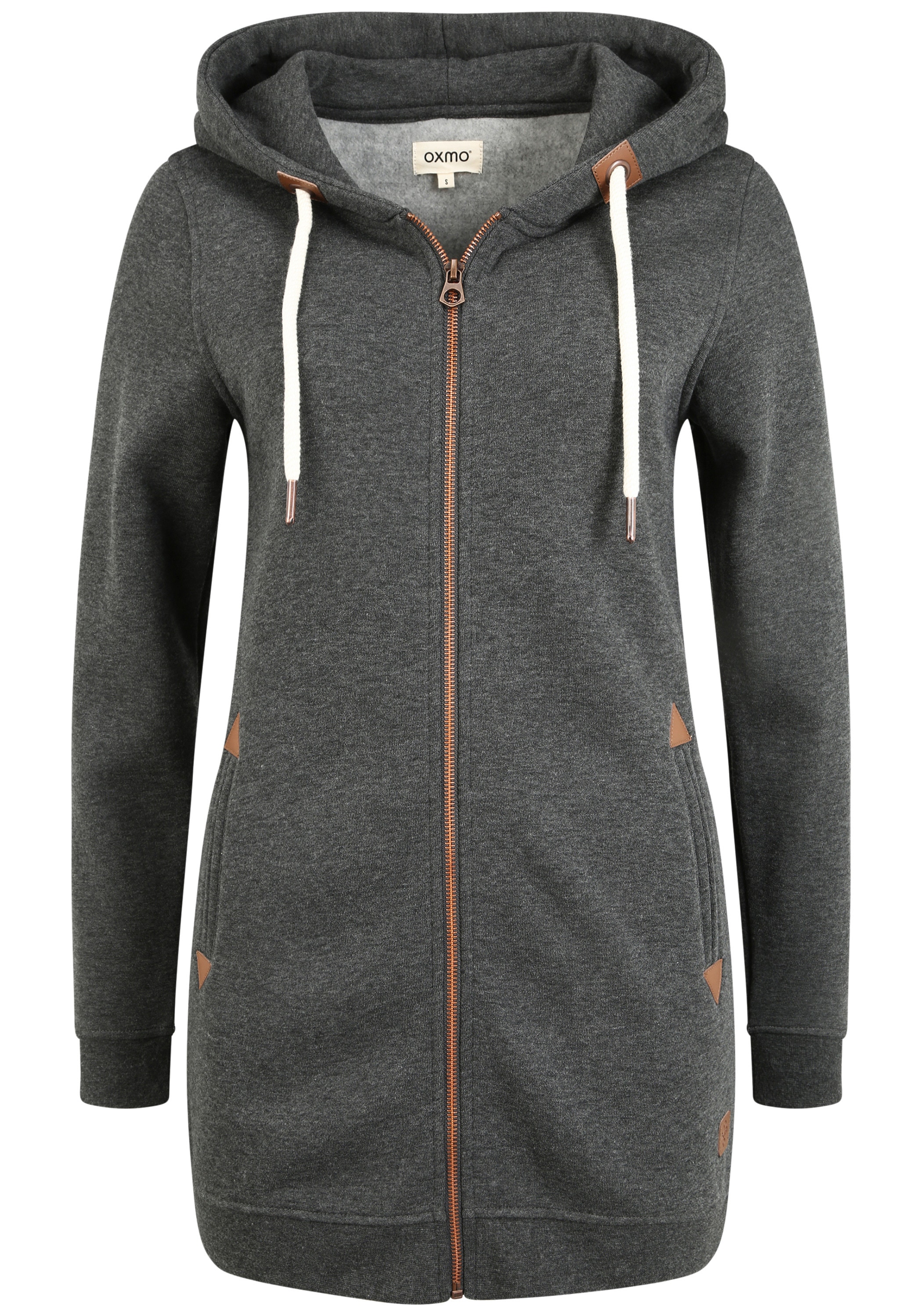Sweatjacke OXMO "Sweatjacke OXVicky", Damen, Gr. M, grau (dar grau m), Obermaterial: 80% Polyester PES. 20% Baumwolle CO., normal, ohne Ausschnitt, Sweatjacken Sweatjacke