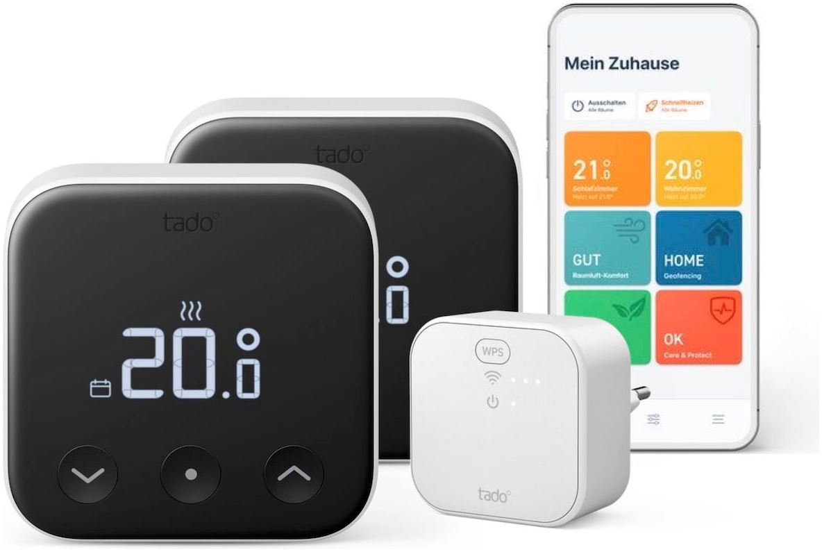 TADO Smart-Home-Zubehör "Kit Smartes Thermostat + Smartes Thermostat (Line X)", schwarz, B:19,5cm H:10,5cm T:29,5cm, Smart-Home-Stationen