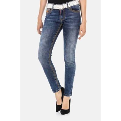 Slim-fit-Jeans CIPO & BAXX "Jeans", Damen, Gr. 29, Länge 34, blau, 97% Baumwolle;3% Elasthan, unifarben, casual, slim fit lang, Jeans, mit trendigen Ziernähten, WD462 Image