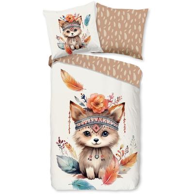 Kinderbettwäsche GOOD MORNING "Hay", beige (sand), B/L: 135cm x 200cm, , Renforcé, B/L: 80cm x 80cm, Renforcu00e9, Obermaterial: 100% Baumwolle, Bettwäsche, Baumwolle, 135x200, Reißverschluss, Wendeoptik, Kind, Fuchs, Boho Sand