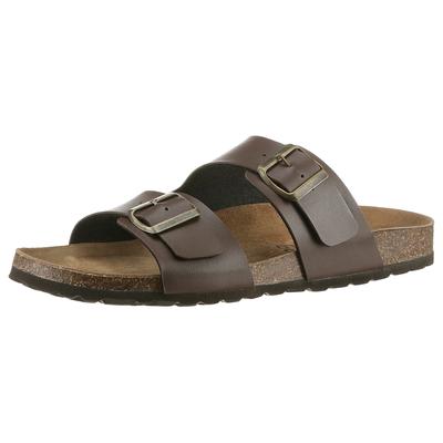 Pantolette MAN'S WORLD, Herren, Gr. 43, braun (dunkelbraun), Lederimitat, unifarben, klassisch, Schuhe, Schlappen, Sommerschuh, Hausschuh mit vorgeformtem Fußbett Image