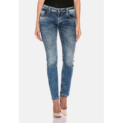 Slim-fit-Jeans CIPO & BAXX "Jeans", Damen, Gr. 29, Länge 34, blau, 94% Baumwolle;5% Polyester;1% Elasthan, unifarben, casual, slim fit lang, Jeans, mit Flügel Design, WD401 Image