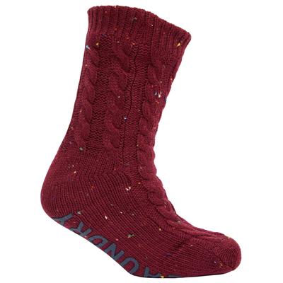 Socks Leven Borg Lined Chunky Cable Knit Slipper Socks in Oxblood Nep / One Size - Tokyo Laundry