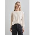 Langarmshirt STREET ONE, Damen, Gr. 46, weiß (lucid weiß), Stoff, 98% Polyester, 2% Elasthan, unifarben, casual, normal normal, U-Boot-Ausschnitt, Langarm Bündchen, Shirts, mit U-Boot-Ausschnitt