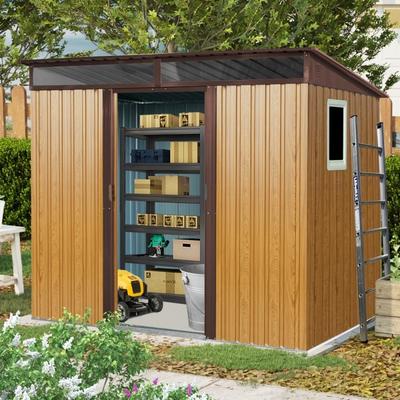 8 ft x 6 ft Outdoor Metal Storage Shed with Window and Transparent plate for Garden