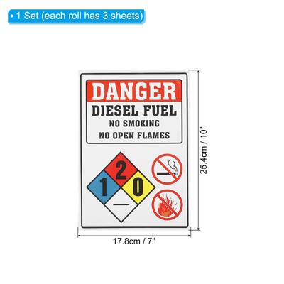 Warning Sign 7x10" Adhesive Labels Danger Diesel Fuel Stickers - Multicolor