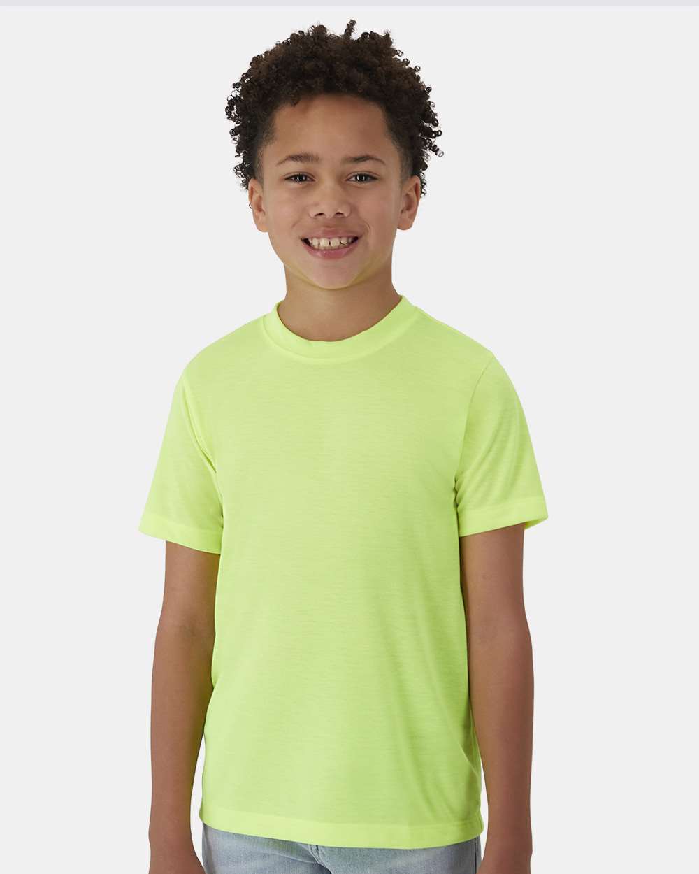 Hanes 484Y Youth Cool-Dri Cotton Touch T-Shirt in Safety Green size Small | ring spun polyester jersey