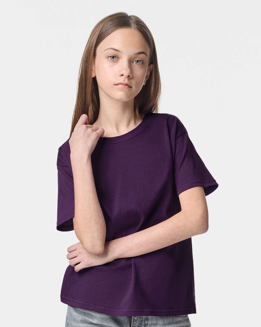 American Apparel 2001Y Youth Fine Jersey Top in Eggplant size XL | combed ring spun cotton
