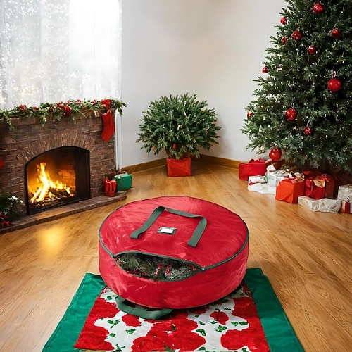 Kranz-Aufbewahrungstasche, robuster Weihnachtskranz-Aufbewahrungsbehälter, grün – wasserfester Kranzhalter aus Kunststoff – hält Kränze für die ganzjährige Weihnachtsaufbewahrung Image