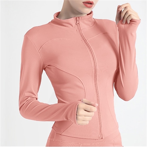 Damen Yoga Top Stehkragen Schnelltrocknend Leicht Atmungsaktiv Daumenloch Langarm Sport Einfarbig Jacke Oberteil Für Laufen Fitness Yoga Schlank Sportkleidung Image