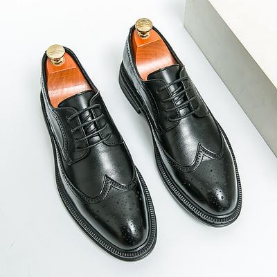 Men's Brown Brogue Oxford Shoes with Wingtip Design and Rubber Sole - Classic Formal Footwear for Business, Office, and Special Events