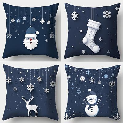 TEMU 4pcs New Christmas Style, Including Snowman, Deer, 17.72*17.72, Suitable For Living Room Sofa, Bed, Bedroom, Home Decoration, No Pillow Insert