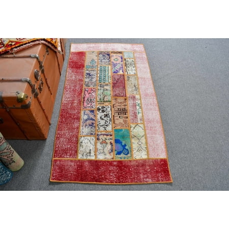 Vintage Rug 2.6x4.8 ft Small Rugs Patchwork Rug Turkish Rug Oushak Rug Rugs For Kitchen Red Persian Rug Handwoven Bath Mat 12944