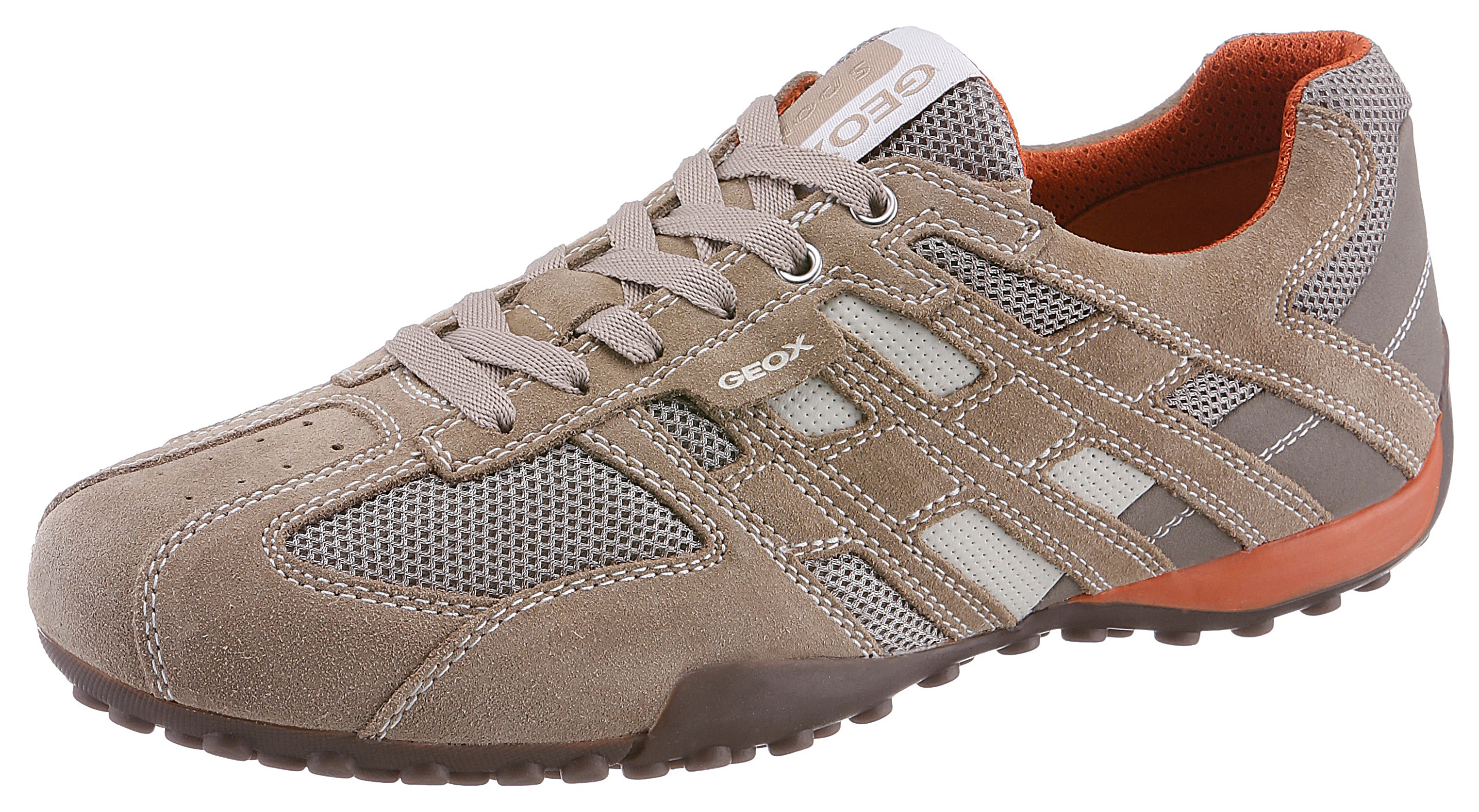 Sneaker GEOX "Snake", Damen, Gr. 46, beige, Textil, Veloursleder, Schuhe Sneaker, Freizeitschuh, Schnürschuh mit Geox Spezial Membran