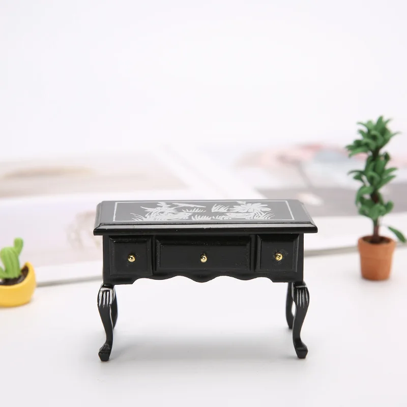 Antike Miniatur Holz Schmink tisch mit 3 Holz Schubladen Shabby Chic Möbel Puppenhaus Zubehör Dekor Spielzeug