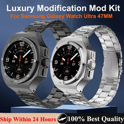 Luxury Modification Kit Case For Samsung Galaxy Watch Ultra 47mm Stainless Steel Bracelet Galaxy Watch Ultra 47mm Mod Kit Strap