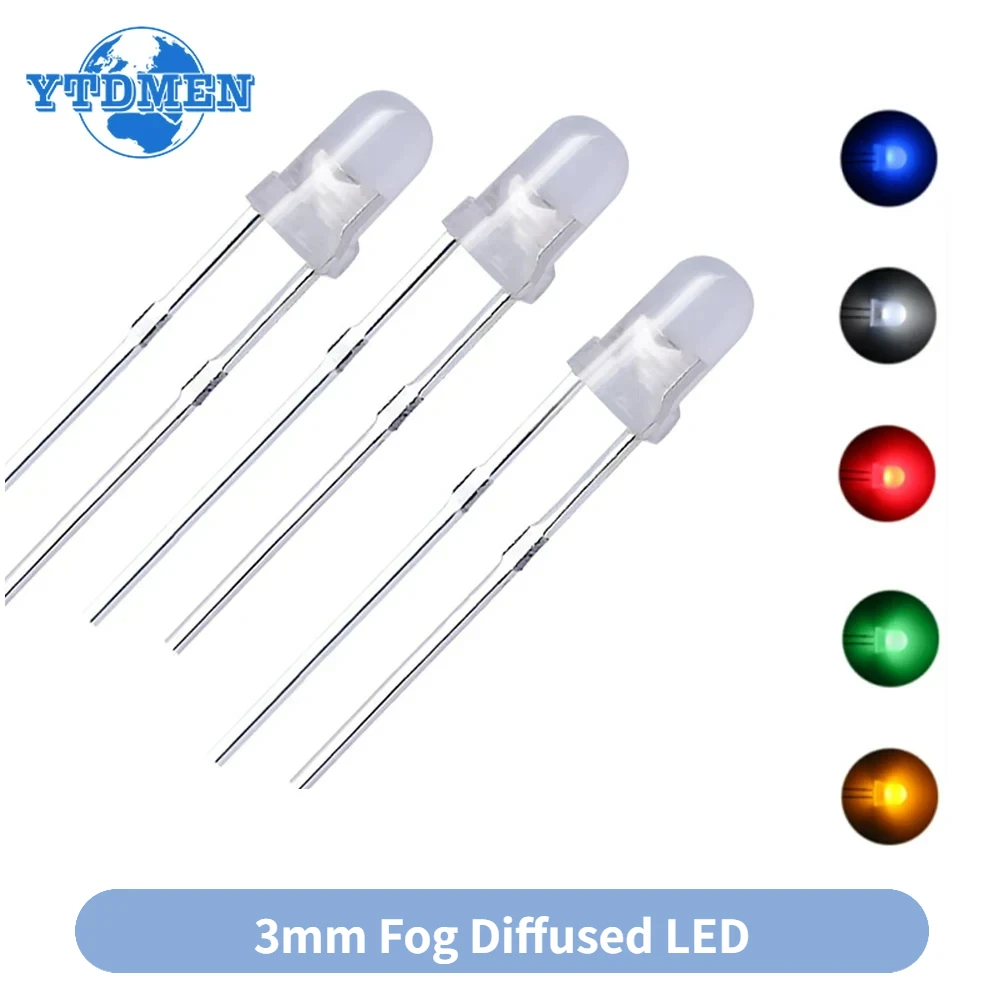 50/100 Stück 3 mm Nebel-Dioden-Leuchtdioden-Set, mehrfarbig, Weiß/Grün/Rot/Blau/Gelb Image