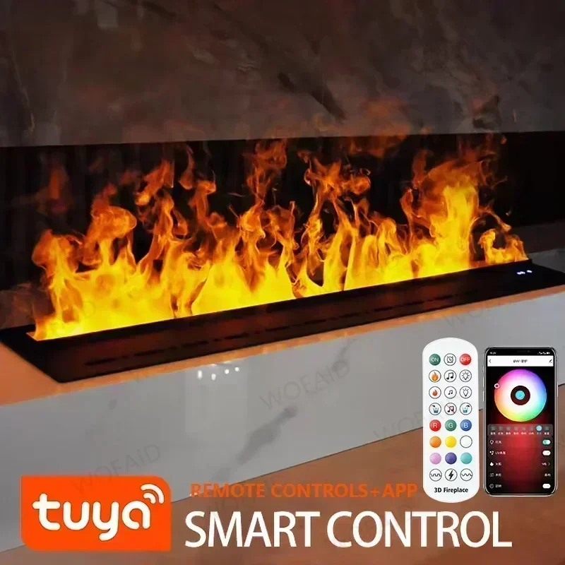 3D-Dampf-Elektrokamin für das Wohnzimmer, intelligenter simulierter Flammeneffekt, App-Steuerung, Kamin-TV-Ständer, Feuerstelle