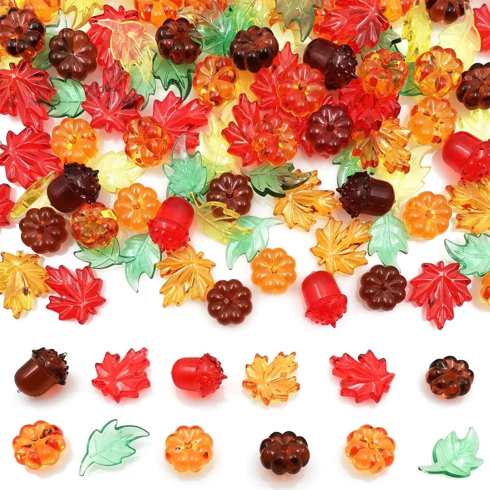 Thanksgiving Herbst Vase Füllung 120 Stück Acryl Kürbis Blätter Ahorn Blätter Eichel Zentrum Dekoration Desktop Streuung Image