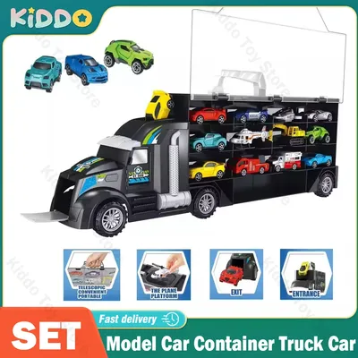 Model Car Container Truck Car Storage Car Children's Engineering Truck Tractor Garage Cars Goods Toys for Boys Birthday Gift