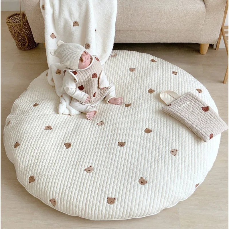 Koreanische neue Baby kreisförmige Krabbel matte abnehmbare und wasch bare Boden matte Kaninchen blume bestickter Teppich Kinderzimmer Dekoration Teppich
