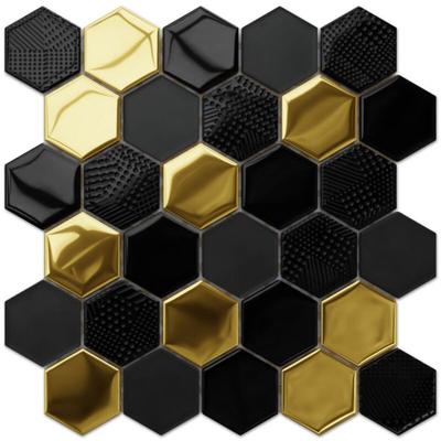 Ilcom - Sechseckiges Glasmosaik auf Netz für Bad oder Küche 25,5 cm x 24,7 cm - Gold Lava Image