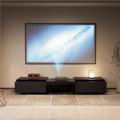 102"Modern Electric Black TV Stand with Retractable Ultra-short Throw Projector Platform, Rectangular Media Console with Storage, on the Ground TV Console, Automatic Telescopic Platform, Premium Wooden Material, Partially-Assembled, Black