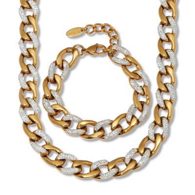 Women's Round Crystal Gold Ion-Plated Stainless Steel Link Necklace Set 18 to 20-inch by PalmBeach Jewelry in White