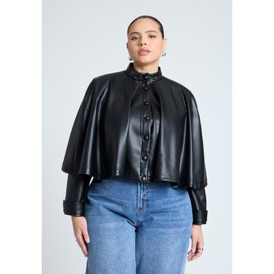 Plus Size Women's Faux Leather Cape Jacket by ELOQUII in Black Onyx (Size 14)