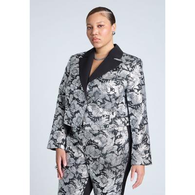 Plus Size Women's Brocade Blazer by ELOQUII in Black And Silver (Size 28)