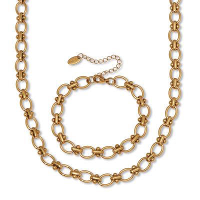 Women's Yellow Gold Ion-Plated Stainless Steel Round Link Necklace Set, 18 to 20-inch by PalmBeach Jewelry in Gold