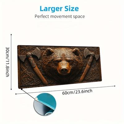 TEMU Bear Axe Symbol Mouse Pad - Large Gaming & Office Desk Mat With Intricate Wooden Texture Design, Perfect Birthday Gift For And Professionals, Unique Gift Item | Themed Decor | Desk Pad Image