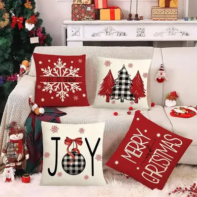 4-teiliges Weihnachtskissenbezug-Set, 45,7 x 45,7 cm, geeignet für Wohnzimmer, Schlafzimmer, Image