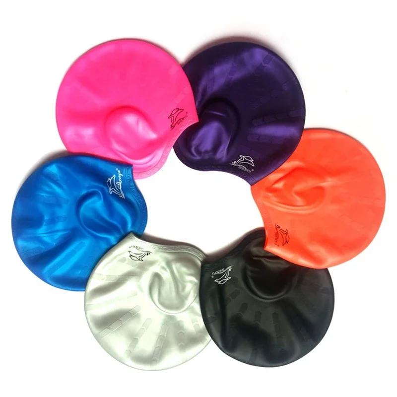 Männer Frauen Bade kappen langes Haar wasserdicht gute Elastizität Schwimmbad kappe Ohr schützen Silikon Tauch hut Image