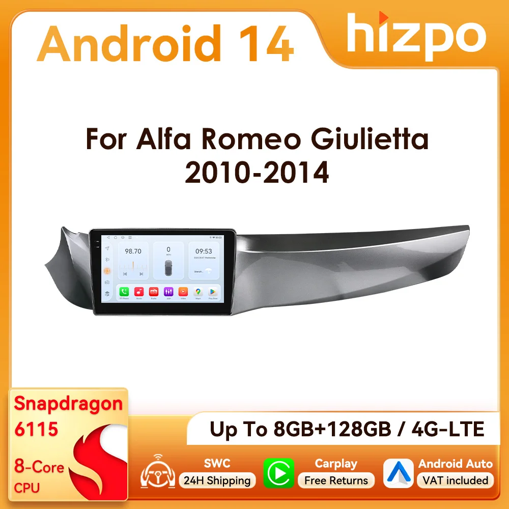 9" Hizpo 2Din Android14 Autoradio für Alfa Romeo Giulietta 2010 - 2014 Furgonato RDS DSP GPS 4G BT Auto CarPlay Snapdragon 6115 Image