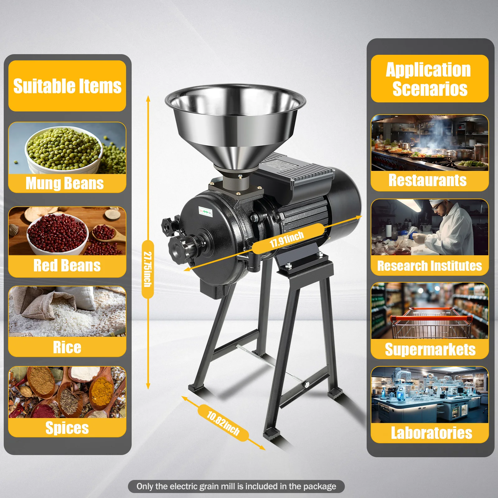 Elektrische Getreidemühle, Trockenkorn-Weizenmühle, Kaffeebohnen-Fräs- und Mahlmaschine, mit Edelstahltrichter, 110/220 V Image