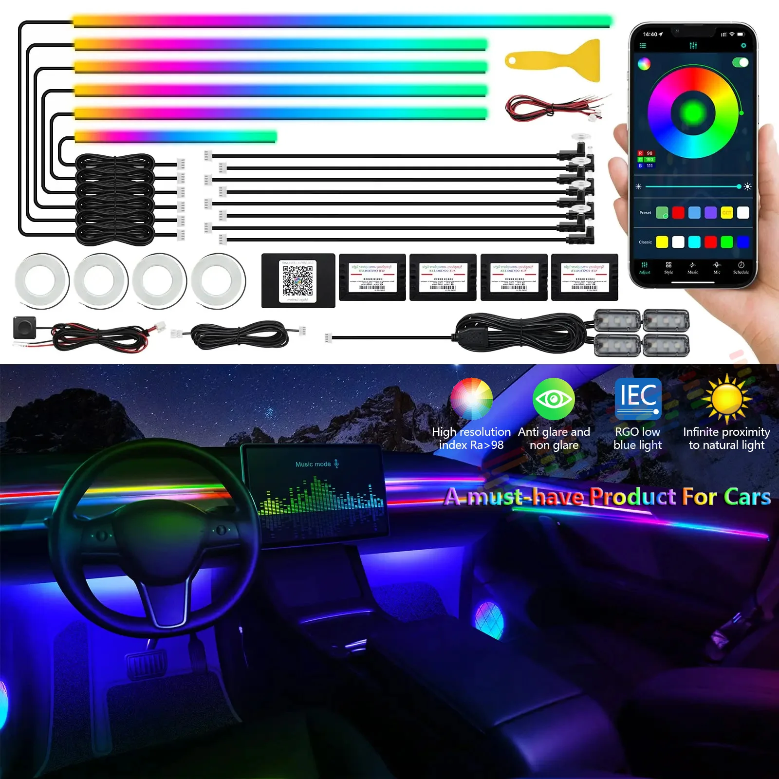 Neon Beleuchtung Umgebungs Licht Acryl Streifen licht Auto Led Licht Innen Atmosphäre Lichter Dekoration Lampe APP Control Für Tesla Image