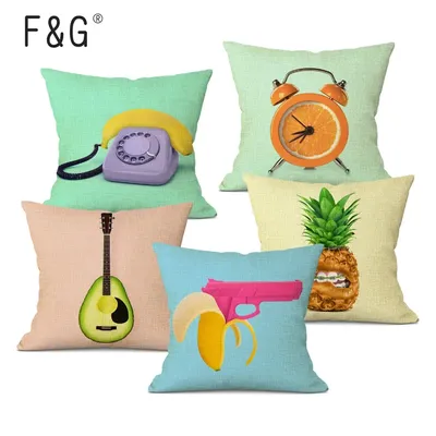 Kreativer Kissenbezug mit Fruchtdruck, Banane, Ananas-Design, Dekokissenbezug für Zuhause, Sofa, Image
