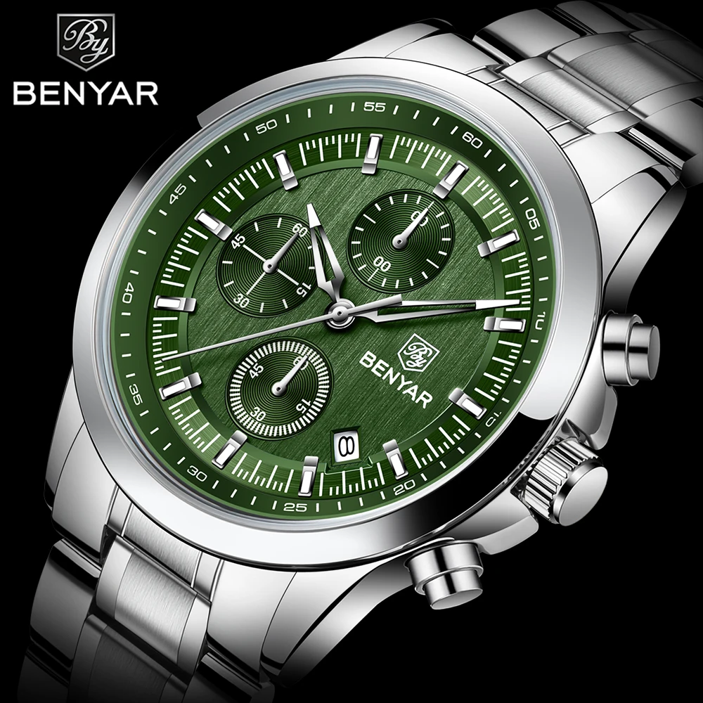 BENYAR 2024 Neue 40 MM männer Quarzuhr 50 M Wasserdichte Automatische Tauchen Uhr Luxus Mode männer Edelstahl uhr Image