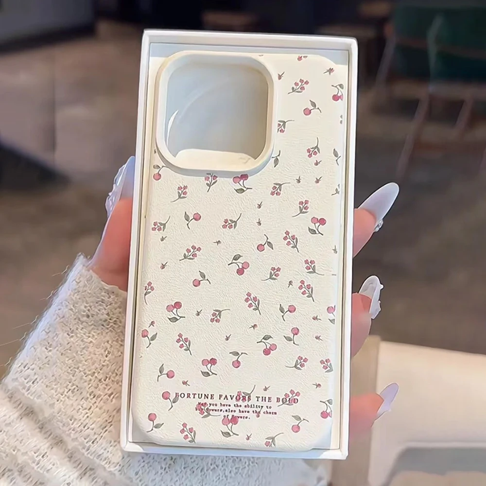 Luxuriöse PU-Leder-Handyhüllen für iPhone 16, iPhone 15 14 13 12 11 Pro Max 16 Plus 13 Mini Small Florals Back Cover Fundas Image
