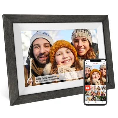 Frameo 10.1 inch Digital Picture Frame Smart Digital Photo Frame Wood IPS HD1080P Touch Screen